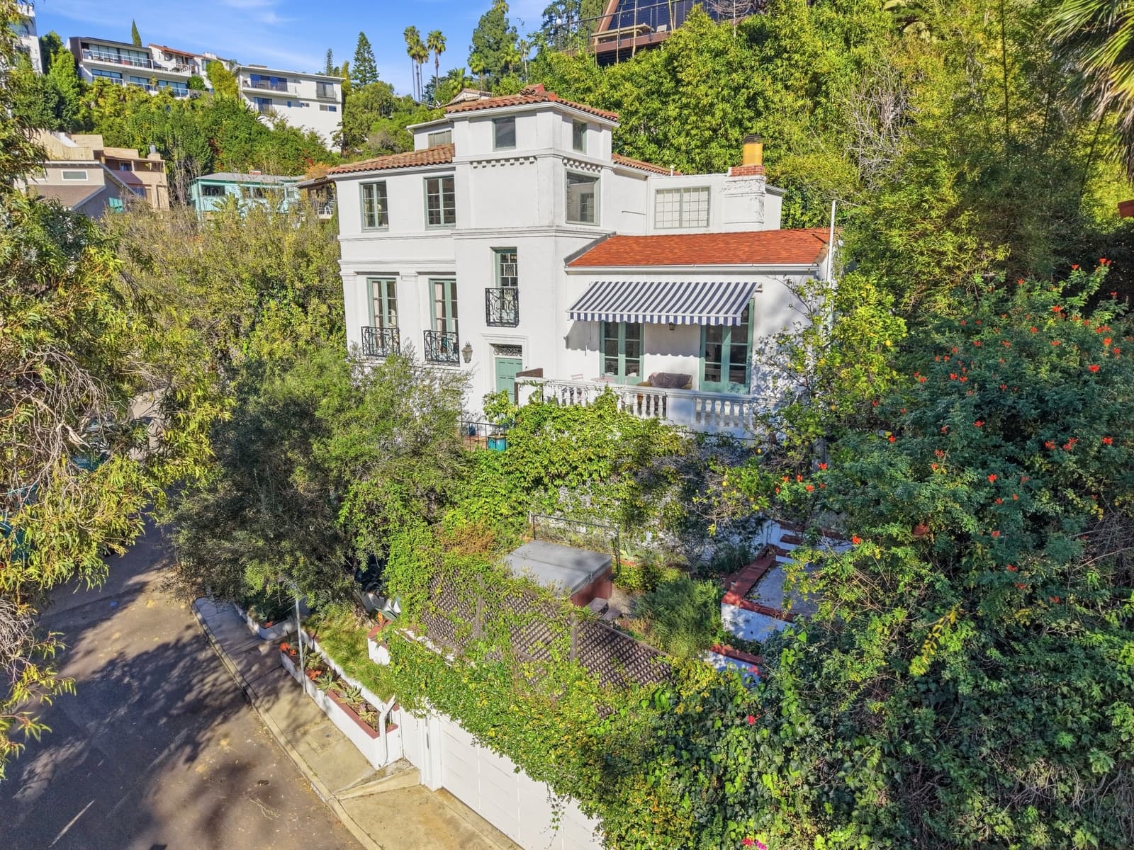 Aerial view of a Hollywood Hills hillside estate, photographed by VVT