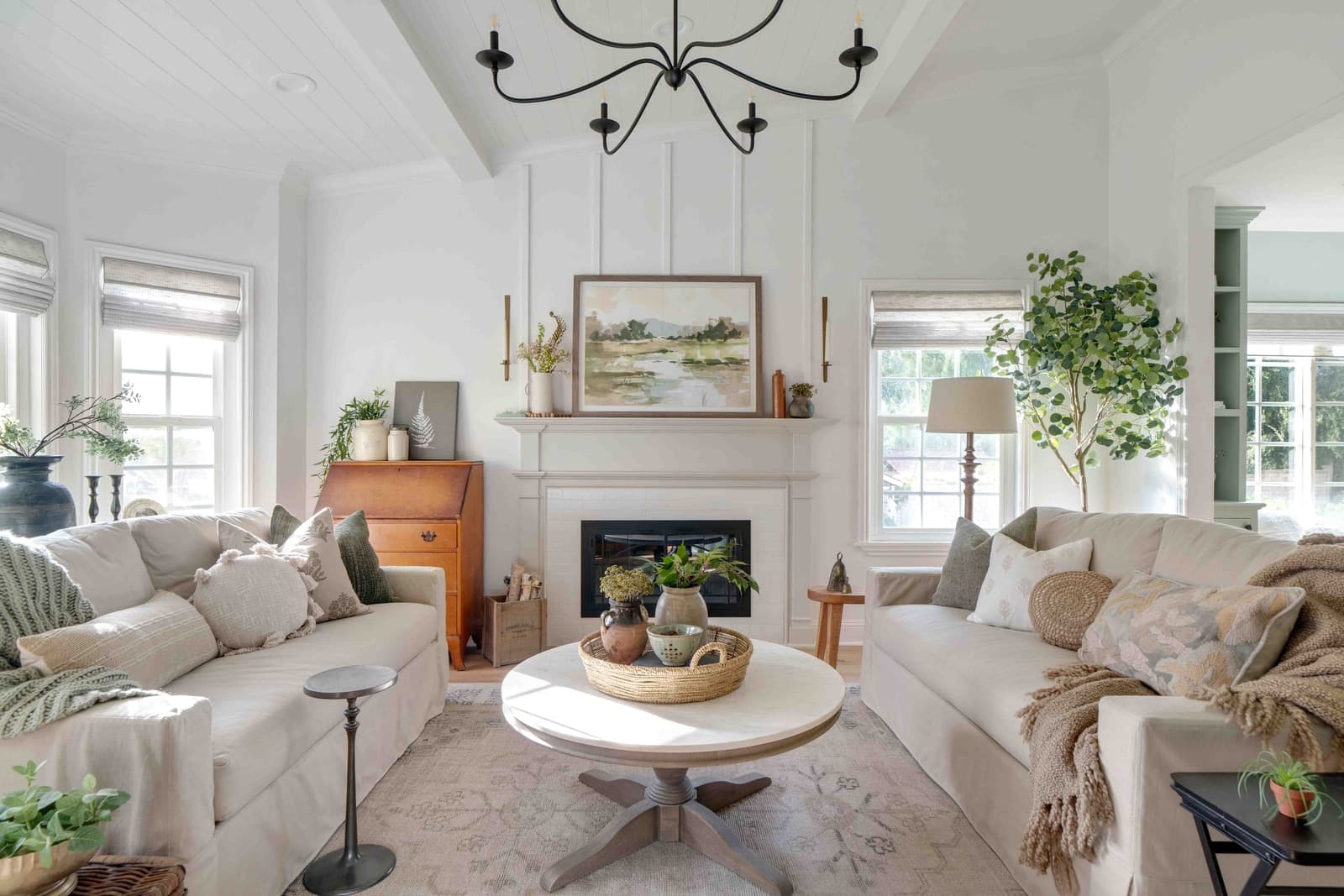 Open-concept living area, contemporary styling